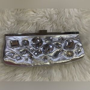 BRAND NEW WITH TAGS Fashion Express silver clutch with jewels
